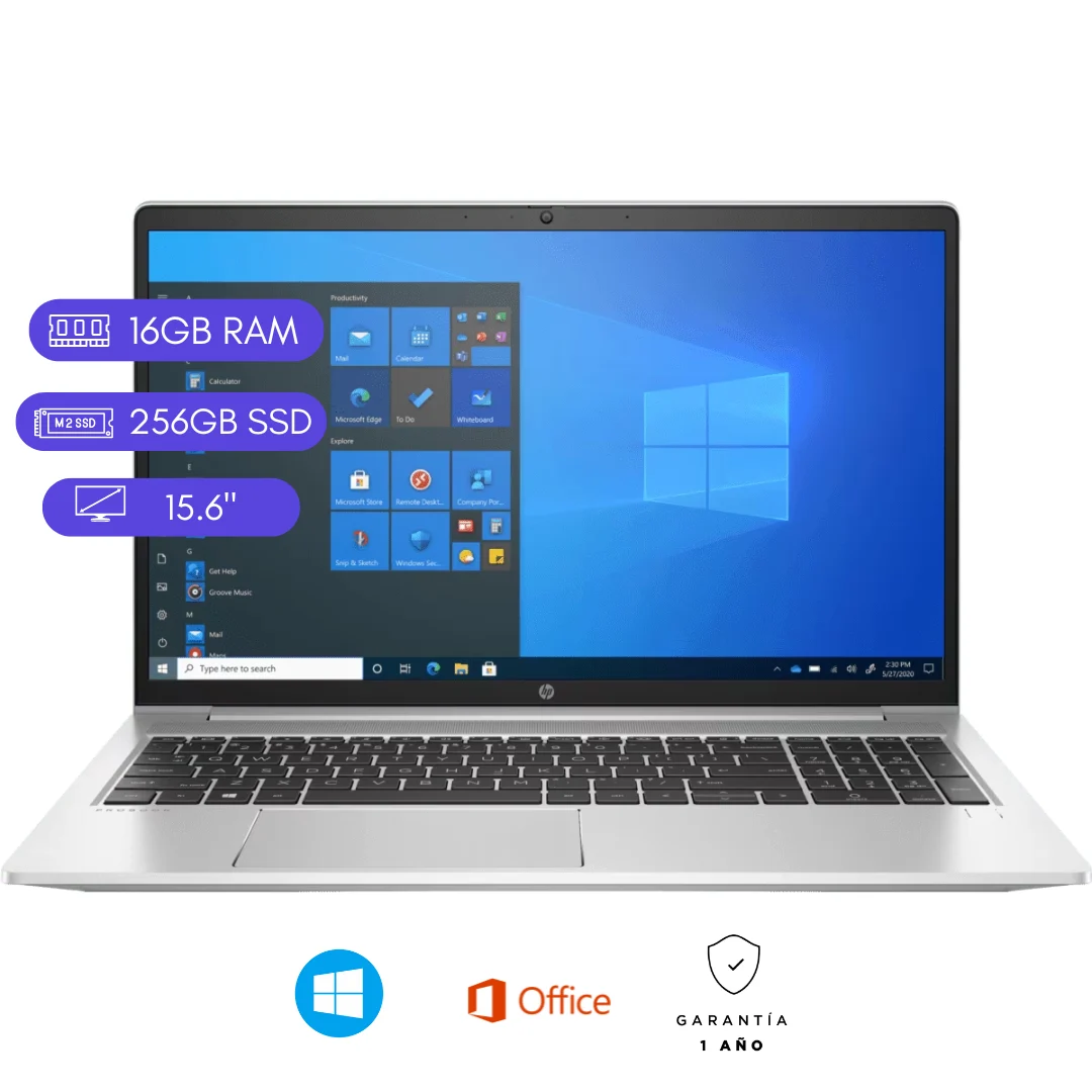 LAPTOP HP PROBOOK 450 G8 Intel Core i7-1165G7 2.8Ghz 4 Núcleos 8 Subprocesadores 12MB Cache Máxima Frecuencia 4.7Ghz 16GB DDR4 3200Mhz Disco Solido 512GB M.2