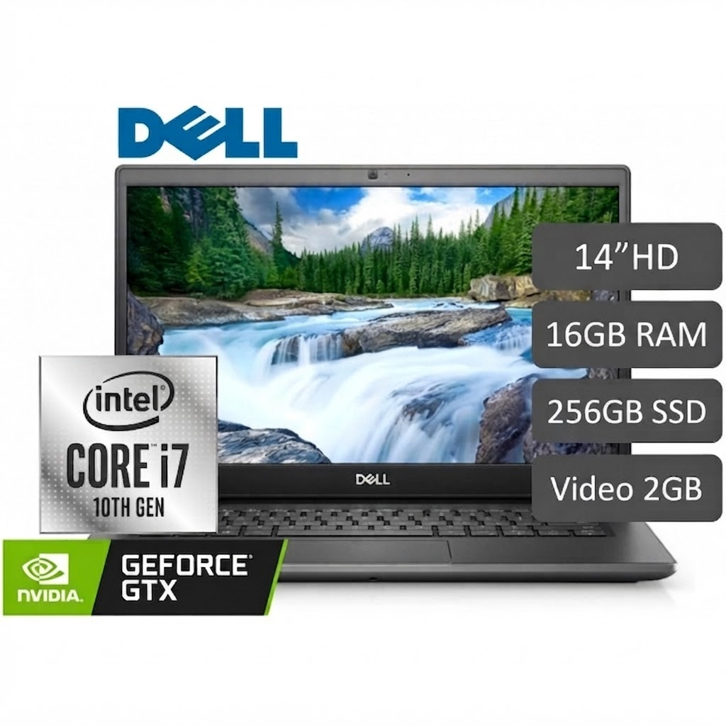 LAPTOP DELL LATITUDE 3410 Intel Core i7-10510u 1.8Ghz 4 Nucleos (10ma Gen) Max. Velocidad 4.9Ghz 8MB Cache 16GB DDR4 Disco Sólido 256GB M.2 + HDD 500GB