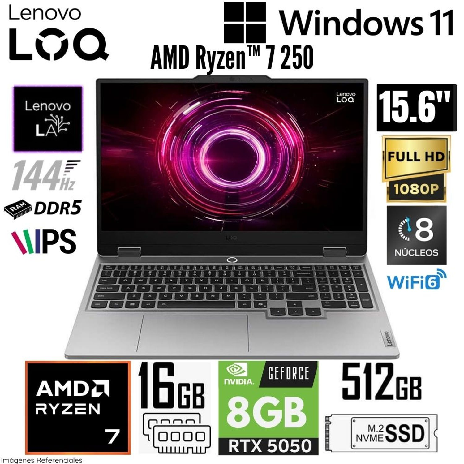 LAPTOP GAMING LENOVO LOQ 15AHP10 AMD Ryzen 7 250 16GB (1x16GB) DDR5-5600 SSD 512GB