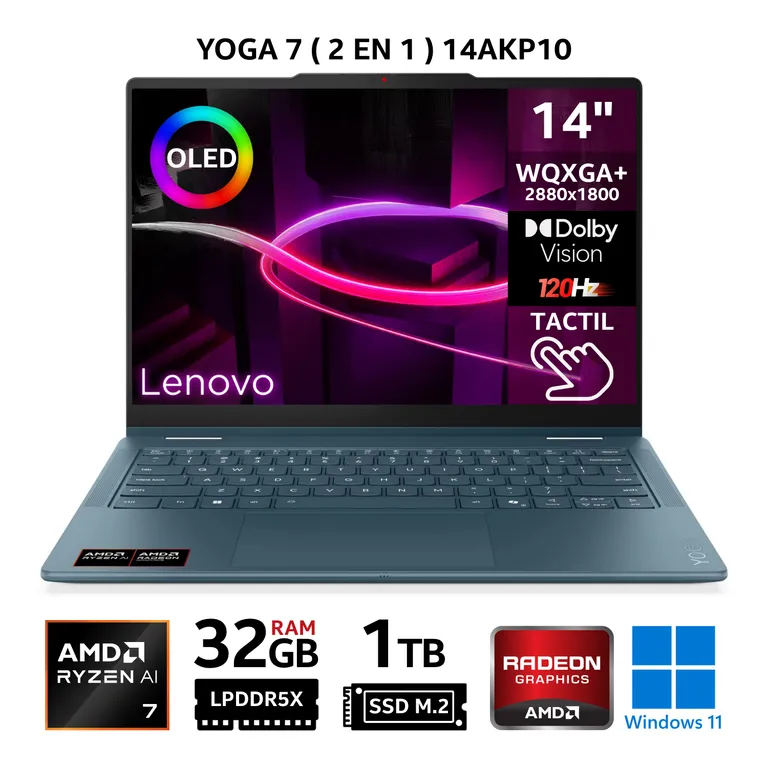 LAPTOP 2-EN-1 LENOVO YOGA 7 2-EN-1 14AKP10 AMD Ryzen AI 7 350 (50 TOPS) 32GB (LPDDR5 7500MHZ) SSD 1TB