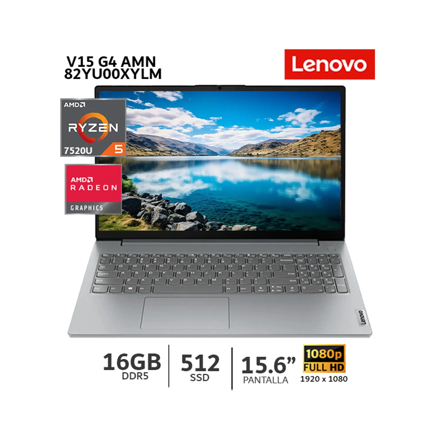 LAPTOP LENOVO V15 G4 AMN AMD RYZEN 5 7520U 16GB LPDDR5-5500MHZ 512GB SSD