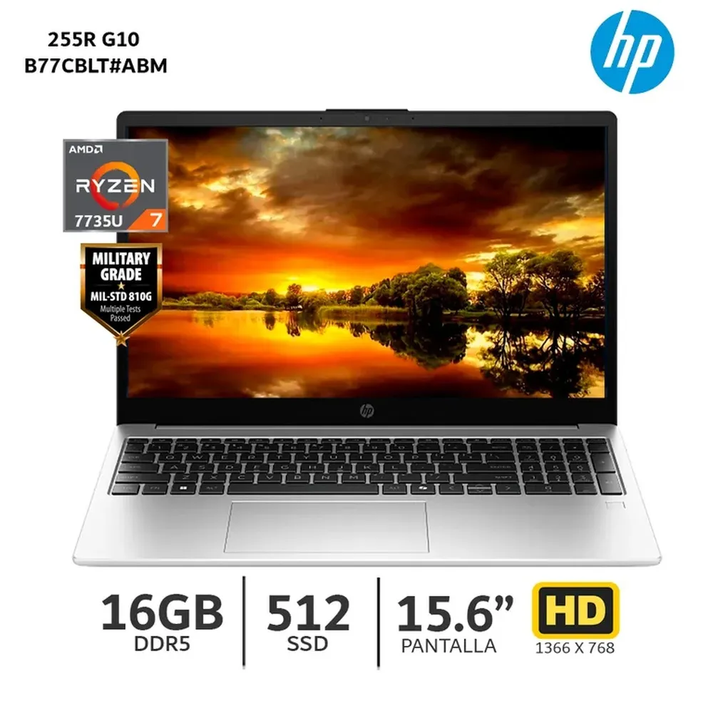 LAPTOP HP 255R G10 AMD RYZEN 5-7535U 16 GB (1x16GB) DDR5 4800 SSD 512GB