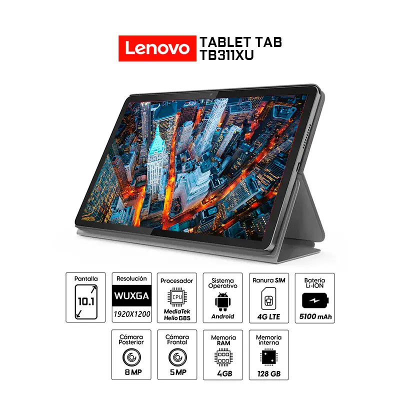 TABLET LENOVO TAB 10.1 TB311XU MediaTek Helio G85 4GB 128GB Almacenamiento