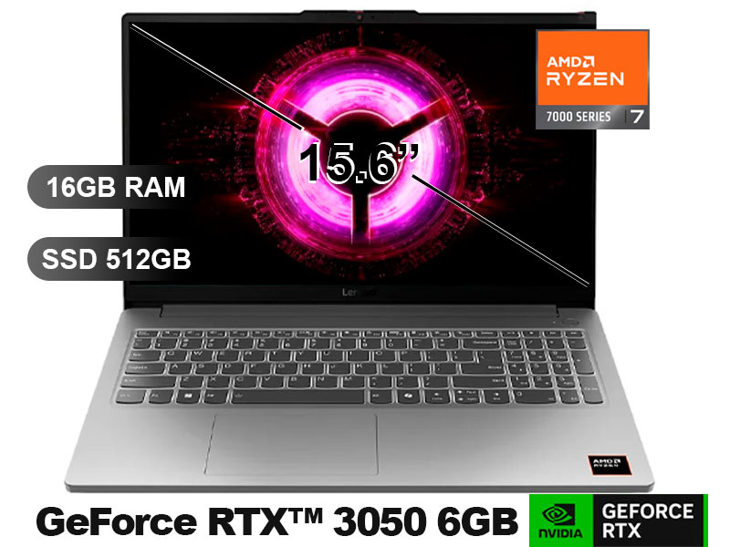 LAPTOP GAMING LENOVO LOQ 15ARP10E GAMING AMD Ryzen 7 7735HS 3.2Ghz 8 Nucleos Max. Velocidad 4.75Ghz 16MB Smart Cache 16GB DDR5 Disco Sólido 512GB M.2