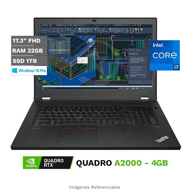 WORKSTATION MOBIL LENOVO THINKPAD P15V GEN 2 Intel Core i7-11800H 2.3Ghz 8 Nucleos 16 Sub-Procesadores Max. Turbo 4.8Ghz 24MB Cache 32GB DDR4 Disco SSD 1.0TB M.2